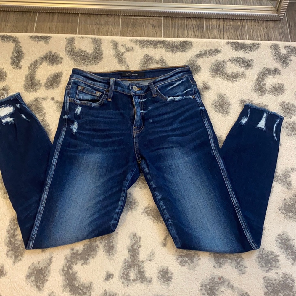 Flying monkey dark wash distressed jeans